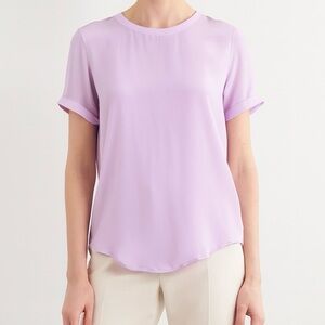 100% Silk Lilac Lavender Short Sleeve Tee T Shirt